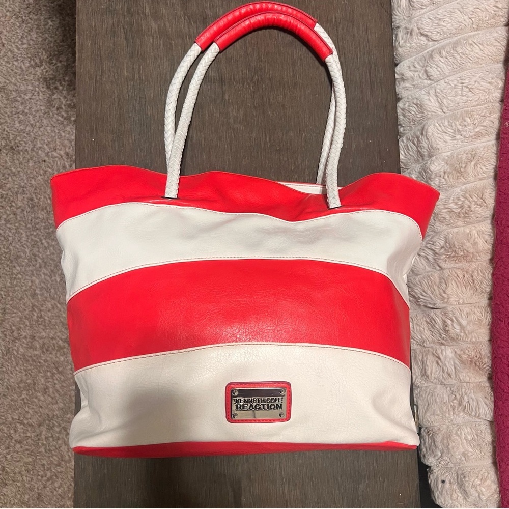 Kenneth Cole Reaction Bold Red and White Faux Leather Tote